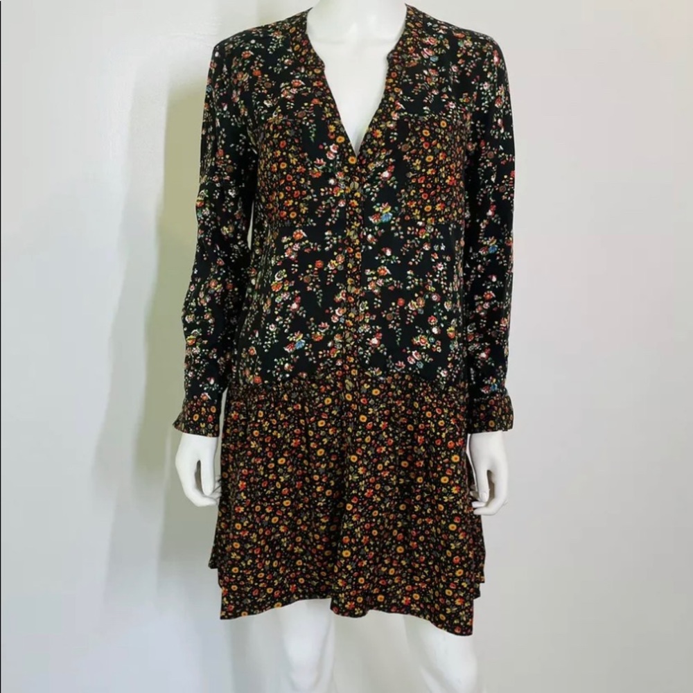 Mauve Anthropologie Marlie button front floral Drop waist dress